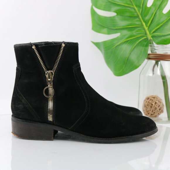 Steve Madden Womens Chances Boot Size 9.5 Black Suede Gold Zip Bootie Boho - Picture 5 of 12